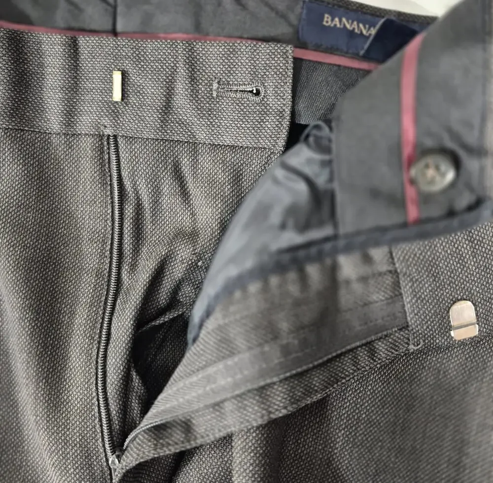 Banana Republic Wool Blend Dress Pants 33x32 Charcoal Gray Textured Trousers